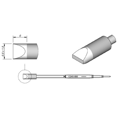 Lötspitze Serie C245 Meißelform, C245866/6,6 x 1,8mm, gerade, 20mm länger Lötspitze Serie C245 Meißelform, C245866/6,6 x 1,8mm, gerade, 20mm länger von Jbc