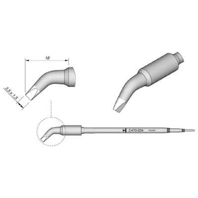 Lötspitze Serie C470, Meißelform, C470034/3,5 x 1,5mm, gebogen von Jbc