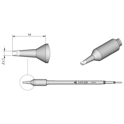 Lötspitze Serie C470, Meißelform, C470036/2,0 x 1,0mm, gerade von Jbc