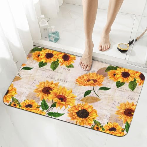 Jbofyee Badematte mit Sonnenblumen-Blumen, 39,9 x 60,9 cm, Retro-Blumenmuster, Kieselgur, Badezimmerteppich, Gummi, rutschfest, saugfähig, Badezimmermatte für Badezimmer, Küche, Boden, Badewanne und Jbofyee Badematte mit Sonnenblumen-Blumen, 39,9 x 60,9 cm, Retro-Blumenmuster, Kieselgur, Badezimmerteppich, Gummi, rutschfest, saugfähig, Badezimmermatte für Badezimmer, Küche, Boden, Badewanne und von Jbofyee
