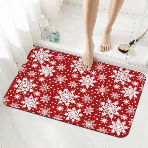 Jbofyee Badematte mit Winterschneeflocken, Rot, 39,9 x 60,9 cm, Weihnachts-Kieselgur Badezimmerteppich, Gummi, rutschfest, saugfähig, Badezimmermatte für Badezimmer, Küche, Boden, Badewanne und Dusche Jbofyee Badematte mit Winterschneeflocken, Rot, 39,9 x 60,9 cm, Weihnachts-Kieselgur Badezimmerteppich, Gummi, rutschfest, saugfähig, Badezimmermatte für Badezimmer, Küche, Boden, Badewanne und Dusche von Jbofyee