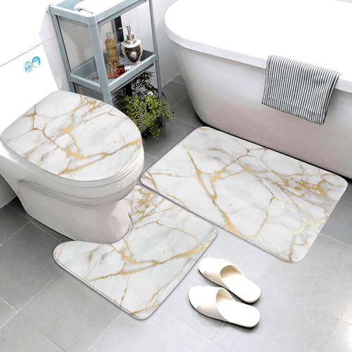 Jbofyee Badezimmerteppich-Set, weiße Marmor-Textur, Badematte + Konturmatte + Toilettensitzbezug, rutschfeste weiche Mikrofaser, Badematte für Badewanne, Dusche, Raumdekoration Jbofyee Badezimmerteppich-Set, weiße Marmor-Textur, Badematte + Konturmatte + Toilettensitzbezug, rutschfeste weiche Mikrofaser, Badematte für Badewanne, Dusche, Raumdekoration von Jbofyee