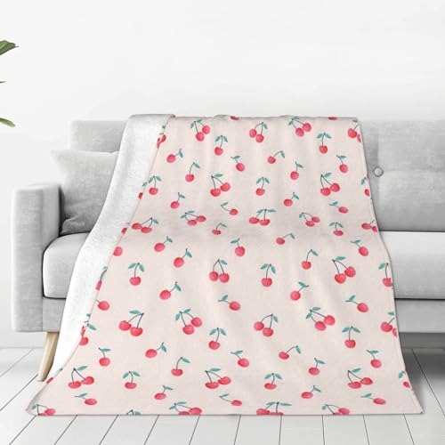 Jbyjbx Flanell-Decke mit süßem roten Kirsch-Druck, fusselfrei, 101,6 x 76,2 cm, klassisch, gemütlich, niedliche Flanelldecke für alle Jahreszeiten, MC700 von JBYJBX