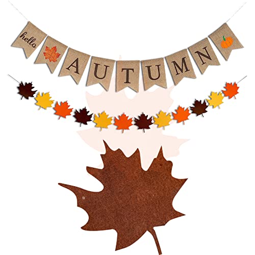 1 Hello Autumn Letter Burlap Banner and 1 Maple Leaf Girlande Hanging Banner for Autumn Decorations Thanksgiving Festival Party Herbst Ernte Wimpelkette Home Decor von Jc.upin