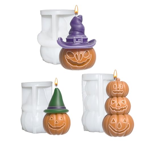 3pcs Kürbiskerzenform süß 3D Kürbis Silikon Halloween Kerzenformen für DIY Seifenbad Bomben Schokoladenkuchendekoration 3pcs Kürbiskerzenform süß 3D Kürbis Silikon Halloween Kerzenformen für DIY Seifenbad Bomben Schokoladenkuchendekoration von Jcasbdn