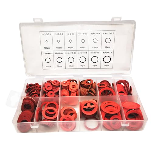 600pcs Crush-Waschmaschine Kit glattes Verschleiß abdichtung Flachloser Sortiment Kit Rotstahlpapier Abflussstopp Dichtung für Automobile, Motorräder, Motorräder von Jcasbdn