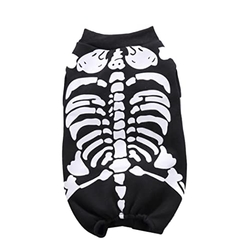 Halloween Party Skeleton Haustierhund Katze Jumpsuit Cosplay Kostüm Dress Up Kätzchen Welpenbekleidung (schwarz, XL) von Jcasbdn