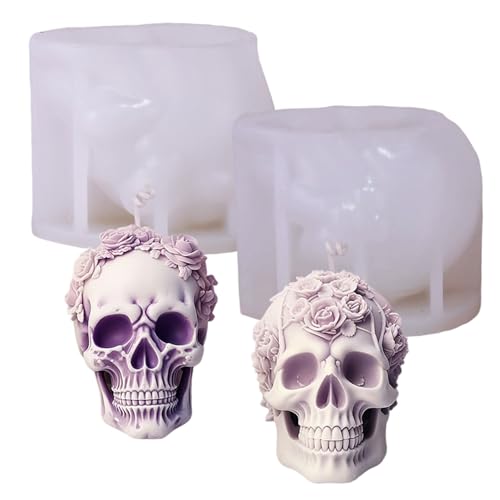 Halloween Silikonformen 2pcs 3D Blumenschädel Kerze Schimmel mit klarer Textur leicht zu reinigen Demold Eyecatching Skull Dekor von Jcasbdn