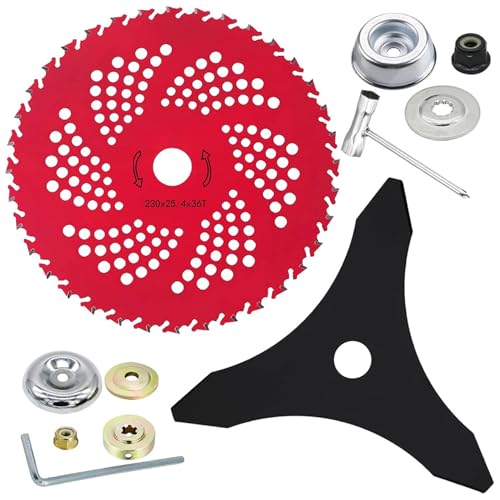 Jcasbdn 36 Zähne Unkraut Wacker Blade, 9, 1 x 9, 1 Zoll Legierung Stahlpinselschneiderblatt mit universellem Adapter -Kit, kompatibel mit Pinselschneider, Trimmer von Jcasbdn