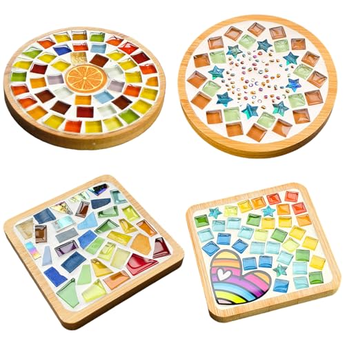 Jcasbdn 4pcs Mosaic Coaster Kits gemischte Farbglas -Mosaik -Kit mit Bambus Untersetzer für Kinder Erwachsene Getränke Tablett Handgefertigte Home Dekoration von Jcasbdn