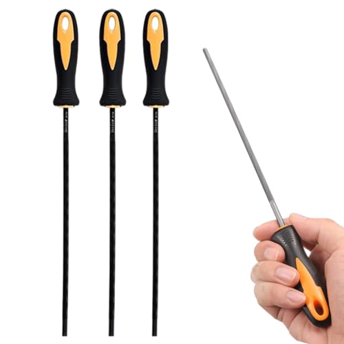 Jcasbdn Kettensägendatei, 3pcs 3, 2 mm (1/8-Zoll) Stahlschärfen, runde Kettensägenkettenschärfer mit Plastikgriff zum Schärfen der Kettenschärfe, Mahlen von Jcasbdn