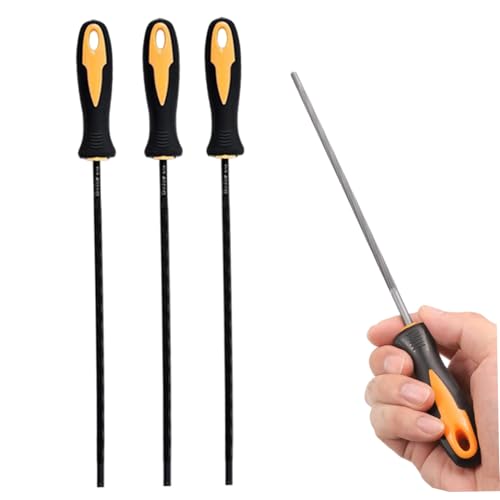 Kettensägendatei, 3pcs 3, 2 mm (1/8-Zoll) Stahlschärfen, runde Kettensägenkettenschärfer mit Plastikgriff zum Schärfen der Kettenschärfe, Mahlen von Jcasbdn