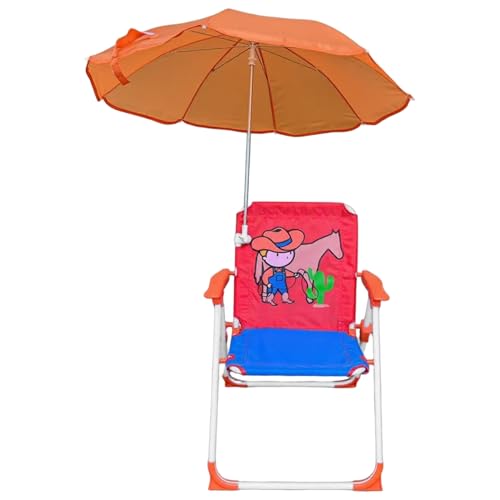 Kids Beach Stuhl mit Regenschirm, Faltbarer und Abnehmbarer Außenstuhl mit Baldachin und Cartoon -Muster tragbar für den Strandpool Park Garden Yard, Cowboy von Jcasbdn