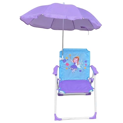 Kids Beach Stuhl mit Regenschirm, Faltbarer und Abnehmbarer Außenstuhl mit Canopy & Cartoon -Muster für Strandpool Park Garden Yard, Fee, Fee von Jcasbdn