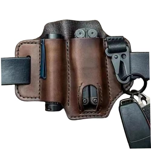 Leder Multitool -Scheide 7.1x5, 1 Zoll Ledergürtel mit Taschenlampenhalter -Stifthalter und Keychain -Clip tragbarer Gürtelorganisator von Jcasbdn