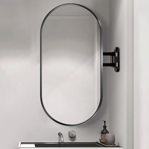 Badezimmer-Eckspiegel, Oval, mit Schwenkbarem Gelenkarm und Metallrahmen, Bruchsicherer Spiegel, Hängender Spiegel für Wohnzimmer, Modern, Vertikal und Horizontal ( Color : Black Frame , Size : 40x70c Badezimmer-Eckspiegel, Oval, mit Schwenkbarem Gelenkarm und Metallrahmen, Bruchsicherer Spiegel, Hängender Spiegel für Wohnzimmer, Modern, Vertikal und Horizontal ( Color : Black Frame , Size : 40x70c von Jcgly