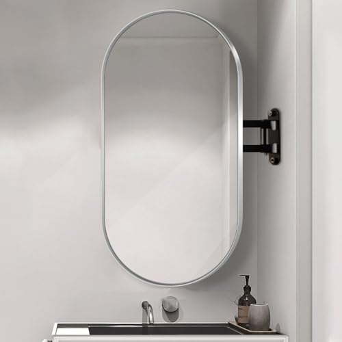 Badezimmer-Eckspiegel, Oval, mit Schwenkbarem Gelenkarm und Metallrahmen, Bruchsicherer Spiegel, Hängender Spiegel für Wohnzimmer, Modern, Vertikal und Horizontal ( Color : Silver Frame , Size : 40x70 Badezimmer-Eckspiegel, Oval, mit Schwenkbarem Gelenkarm und Metallrahmen, Bruchsicherer Spiegel, Hängender Spiegel für Wohnzimmer, Modern, Vertikal und Horizontal ( Color : Silver Frame , Size : 40x70 von Jcgly