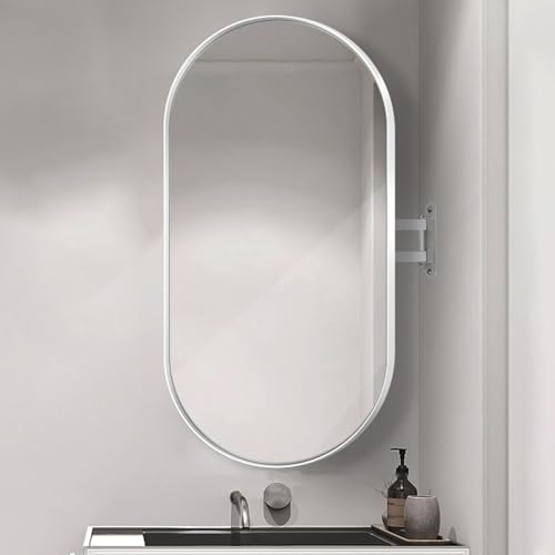Badezimmer-Eckspiegel, Oval, mit Schwenkbarem Gelenkarm und Metallrahmen, Bruchsicherer Spiegel, Hängender Spiegel für Wohnzimmer, Modern, Vertikal und Horizontal ( Color : White Frame , Size : 40x70c Badezimmer-Eckspiegel, Oval, mit Schwenkbarem Gelenkarm und Metallrahmen, Bruchsicherer Spiegel, Hängender Spiegel für Wohnzimmer, Modern, Vertikal und Horizontal ( Color : White Frame , Size : 40x70c von Jcgly