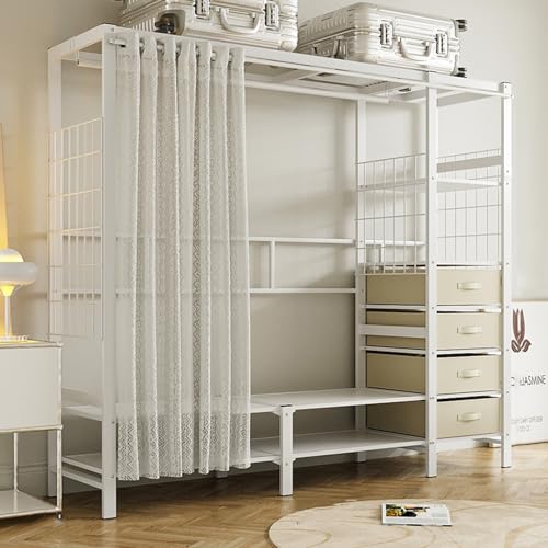 Kleiderständer, Kleiderschrank mit Vorhang Zum Aufhängen von Kleidung, Großes Schranksystem, Organizer, Begehbarer Kleiderschrank für Schlafzimmer, 4 Offene Regale und 6 Schubladen, Weiß ( Size : 168x Kleiderständer, Kleiderschrank mit Vorhang Zum Aufhängen von Kleidung, Großes Schranksystem, Organizer, Begehbarer Kleiderschrank für Schlafzimmer, 4 Offene Regale und 6 Schubladen, Weiß ( Size : 168x von Jcgly