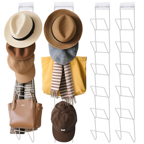 Jcocylse 12er-Set Kappenhalter mit 2 Haken – Cap Halterung Wand für Baseballcaps, Schals & Perücken – Multifunktional für Tür, Schrank & Wand – Cap Organizer zur platzsparenden Aufbewahrung (Weiß) von Jcocylse