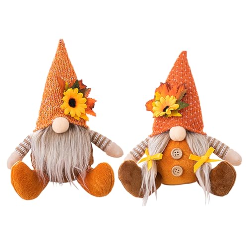 JcvPot Herbstdeko Wichtel, 2 Stück Herbst Dekoration Wichtel Figuren, Ahornblatt Sonnenblume Herbst Deko Plüsch Elfe Puppe, Für Home Wohnzimmer Erntedankfest Herbstdeko Innen von JcvPot