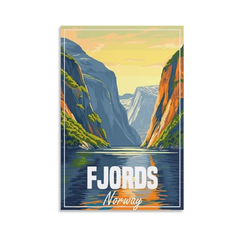 Jdheeh Vintage-Poster auf Leinwand, Motiv: Fjorde, Norwegen, Wanddekoration, Poster, 40 x 60 cm Jdheeh Vintage-Poster auf Leinwand, Motiv: Fjorde, Norwegen, Wanddekoration, Poster, 40 x 60 cm von Jdheeh