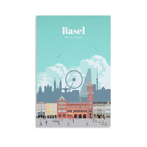 Jdheeh Vintage-Poster mit Basel-Schweizland-Motiv, Leinwand-Kunst-Poster, Wanddekoration, Poster, 40 x 60 cm Jdheeh Vintage-Poster mit Basel-Schweizland-Motiv, Leinwand-Kunst-Poster, Wanddekoration, Poster, 40 x 60 cm von Jdheeh