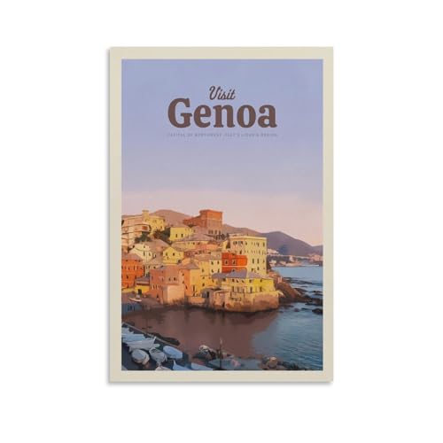 Jdheeh Vintage-Reiseposter "Genua", Leinwand-Kunstposter, Wanddekoration, Poster, 40 x 60 cm von Jdheeh