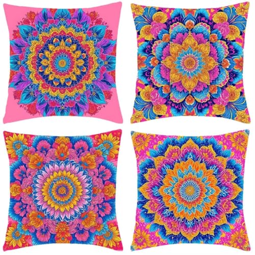 Outdoor Kissen 40x40cm Wasserfest 4er Set Kissenbezug Sofakissen Outdoor Kissenbezüge Pink Kissen Dekokissen Zierkissen Leinen Quadratische Kissenhülle, Balkon Terrasse Patio Garten Bauernhaus Dekor von Jdozfo