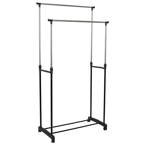 JE CHERCHE UNE IDEE RG6378 Je Cherche UNE Idee-RG6378 Kleiderständer mit Rollen, für Haus und Bazar, Metall, Schwarz-Chrom, 80 x 43 x 160 cm von Je Cherche une Idée