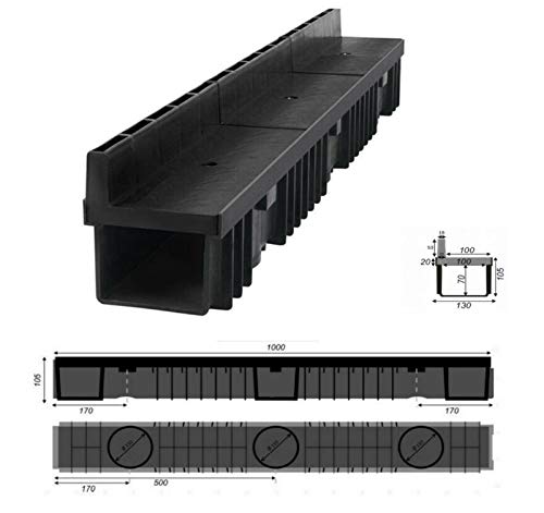 JeCo - Entwässerungsrinne Regenrinne Bodenrinne - Länge: 1 m/Höhe: 105 mm - Schlitz Kunststoff 1,5 T (A15) von JeCo