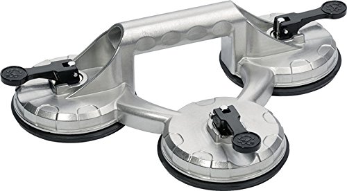 JeCo Saugheber - Fenstersauger - Glassauger - Vakuumsauger mit Körper aus Aluminium,Tragfähigkeit 120 kg, 3 Köpfe von JeCo