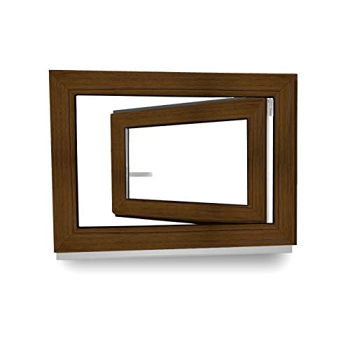 Kellerfenster - Fenster - Dreh- & Kippfunktion - innen nussbaum/außen nussbaum - BxH: 80 x 50 cm - 800 x 500 mm - DIN Links - 2 fach Verglasung - 60 mm Profil von JeCo