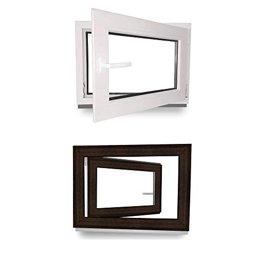 Kellerfenster - Fenster - Dreh- & Kippfunktion - innen weiß/außen Dark Oak - BxH: 50 x 70 cm - 500 x 700 mm - DIN Rechts - 2 fach Verglasung - 60 mm Profil von JeCo