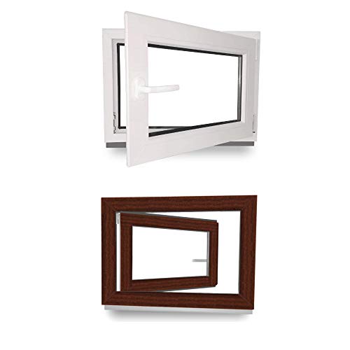 Kellerfenster - Kunststoff - Fenster - innen weiß/außen mahagoni - BxH: 100 x 50 cm - 1000 x 500 mm - DIN Links - 3 fach Verglasung - 60 mm Profil von JeCo