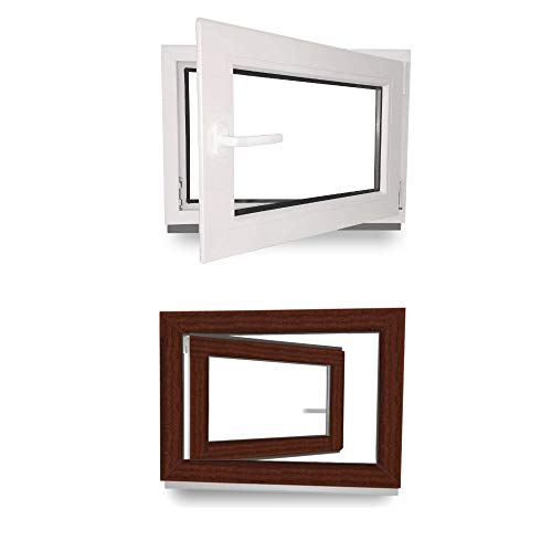 Kellerfenster - Kunststoff - Fenster - innen weiß/außen mahagoni - BxH: 90 x 60 cm - 900 x 600 mm - DIN Links - 3 fach Verglasung - 60 mm Profil von JeCo