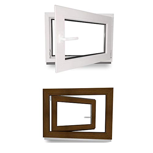 Kellerfenster - Kunststoff - Fenster - innen weiß/außen nussbaum - BxH: 70 x 50 cm - 700 x 500 mm - DIN Rechts - 3 fach Verglasung - 60 mm Profil von JeCo