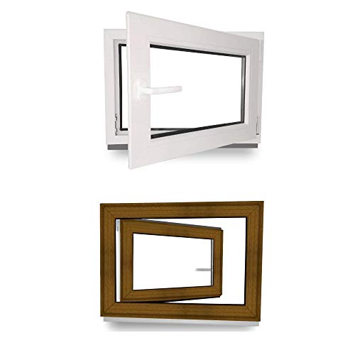 Kellerfenster - Kunststofffenster - Fenster - 3 fach Verglasung - innen Weiß/außen Golden Oak - BxH: 1000 mm x 1000 mm - DIN Rechts von JeCo