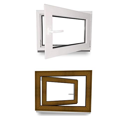 Kellerfenster - Kunststofffenster - Fenster - 3 fach Verglasung - innen Weiß/außen Golden Oak - BxH: 1000 mm x 800 mm - DIN Rechts von JeCo