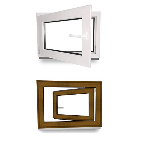 Kellerfenster - Kunststofffenster - Fenster - 3 fach Verglasung - innen Weiß/außen Golden Oak - BxH: 500 mm x 400 mm - DIN Links von JeCo