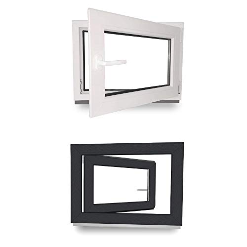 Kellerfenster - Kunststofffenster - Fenster - 3 fach Verglasung - innen Weiß/außen anthrazit - BxH: 1200 mm x 800 mm - DIN Rechts von JeCo