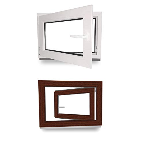 Kellerfenster - Kunststofffenster - Fenster - 3 fach Verglasung - innen Weiß/außen mahagoni - BxH: 550 mm x 400 mm - DIN Links von JeCo