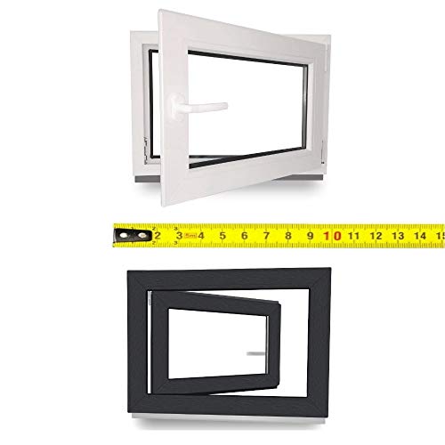 Kellerfenster nach Maß - Kunststofffenster - Fenster - Sondermaße - innen weiß/außen anthrazit - DIN Rechts - 3-fach - Verglasung - 0,5m² - 60 mm Profil von JeCo