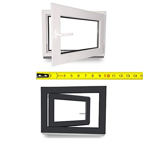 Kellerfenster nach Maß - Kunststofffenster - Fenster - Sondermaße - innen weiß/außen anthrazit - DIN Rechts - 3-fach - Verglasung - 0,7m² - 60 mm Profil von JeCo