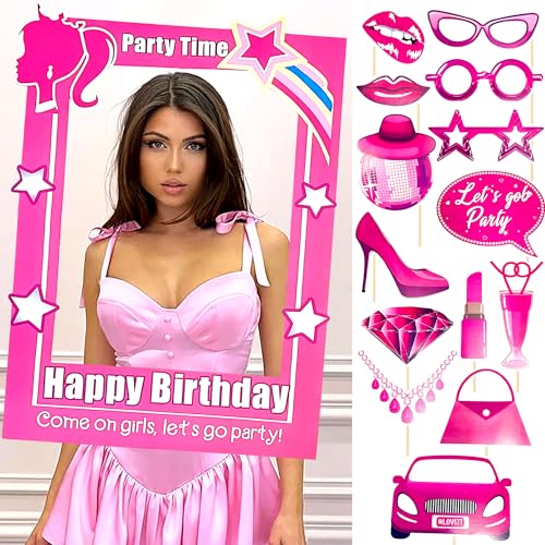 JeVenis Hot Pink Girl Party Photo Booth Props Frame Lets go Party Supplies Bachelorette Bridal Shower Birthday von JeVenis