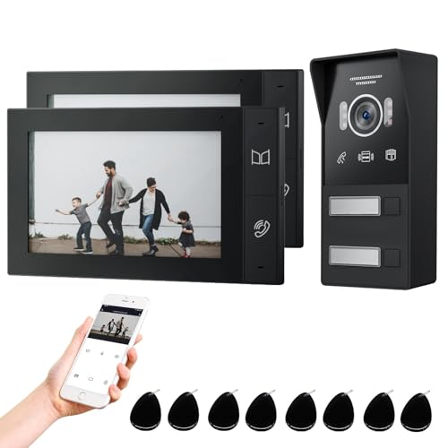 JeaTone WLAN 2-Familien Video Türsprechanlage mit 7''IP Touchscreen, 1080P Türklingel mit Kamera,Gegensprechanlage mit Türöffner,APP/Swipe Card Unlock,Bewegungsmeldung,2-Draht Technik,2 Familien von JeaTone