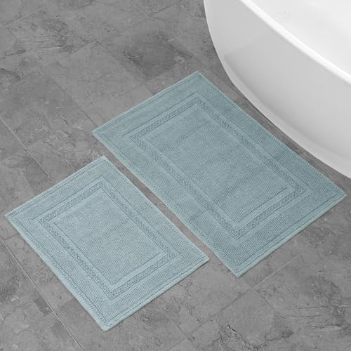 Jean Pierre Stonewash Racetrack Badteppich | Baumwolle | Premium Badezimmer Dekor | maschinenwaschbar | sehr saugfähig | 2er Set | Maße: 43,2 x 61 cm und 53,3 x 86,4 cm | Marineblau von Jean Pierre New York