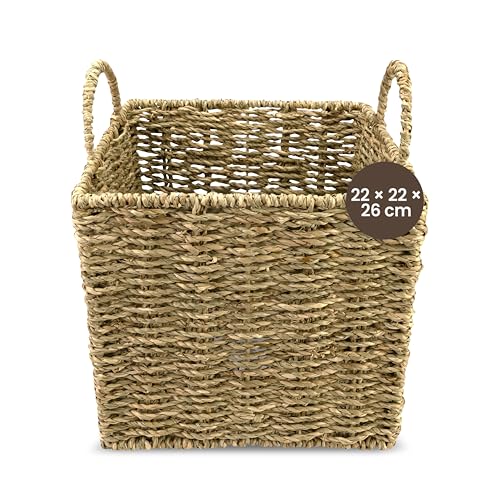 Jean & Len Aufbewahrungskorb, rechteckig, aus Seegras, vielseitig einsetzbar für Handtücher, Kosmetika und andere Utensilien, dekorative und langlebige Aufbewahrungslösung, 22 x 22 x 26 cm von Jean & Len