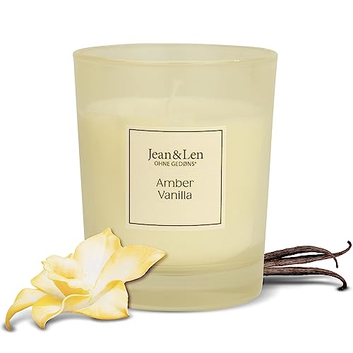 Jean & Len Duftkerze Amber & Vanilla, für gemütliche Abende Zuhause, Handgemachte Duftkerze mit herb-zartem Amber & Vanille Duft, Kerze im stylischen Glas, vegan, 120 g von Jean & Len