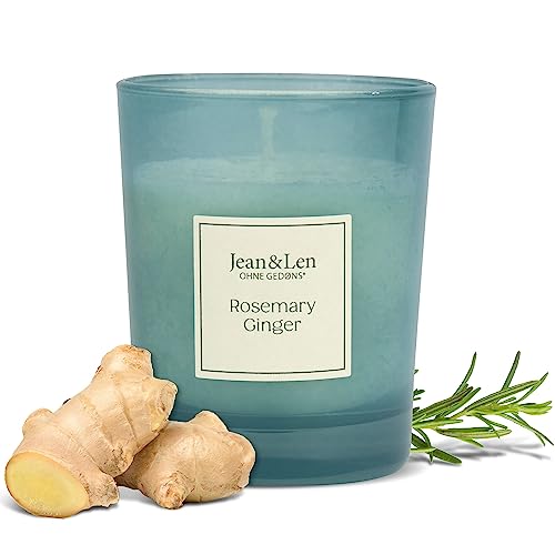 Jean & Len Duftkerze Rosemary & Ginger, für gemütliche Abende Zuhause, Handgemachte Duftkerze mit krautig-frischem Rosmarin & Ingwer Duft, Kerze im stylischen Glas, vegan, 120 g von Jean & Len